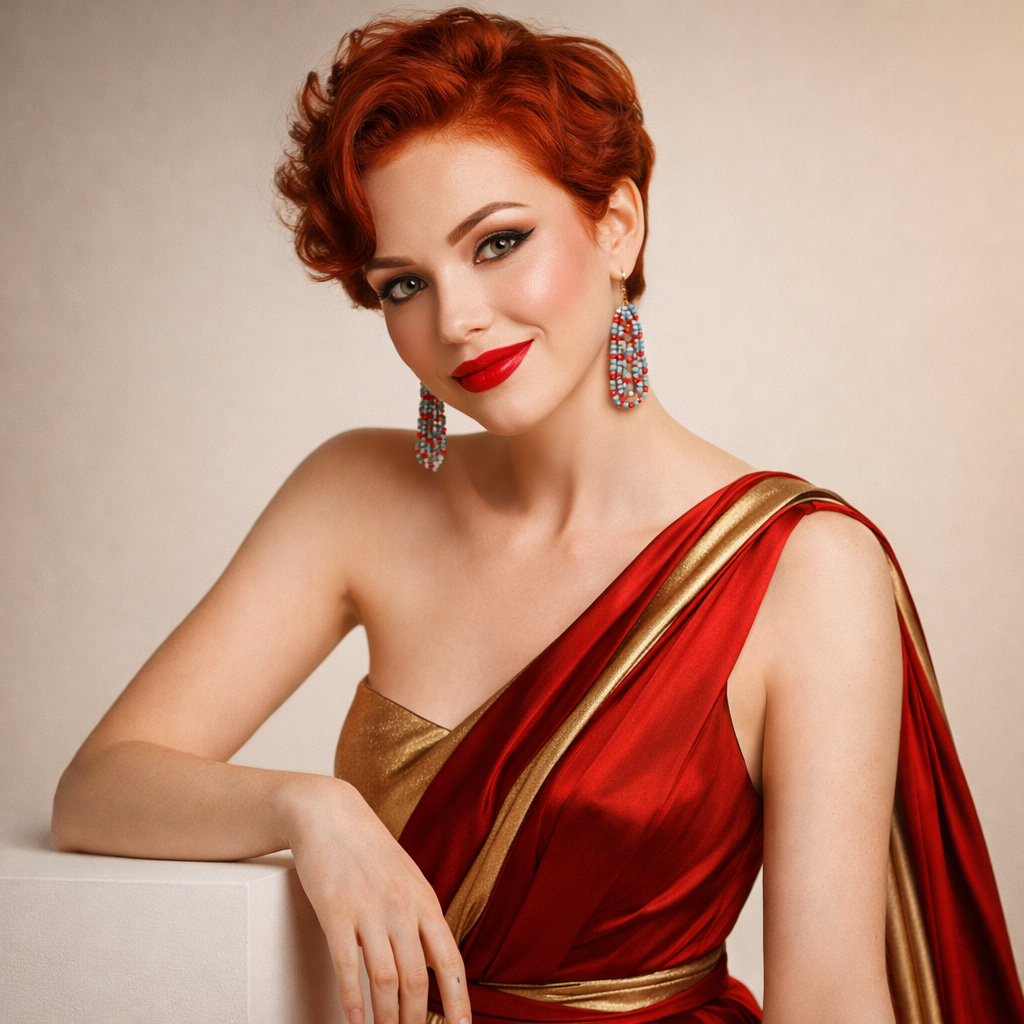 Gina Earrings – Gray & Red Fringe Elegance from the Genesis Collection